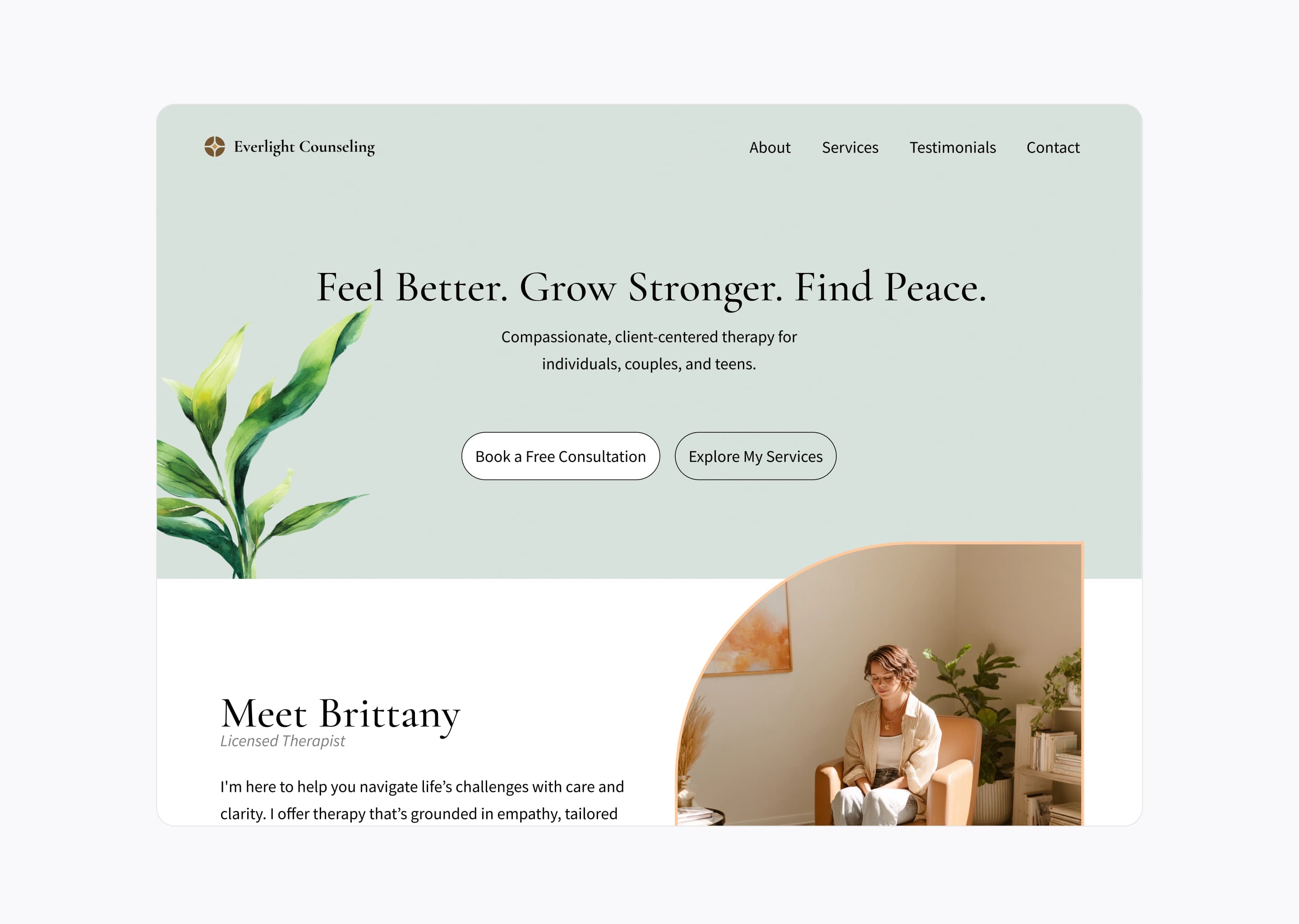 Therapy practice website mockup